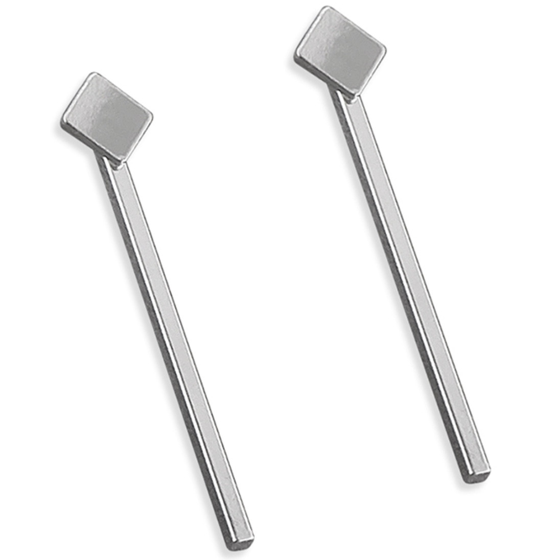 Sterling Silver Plain Square Stud with Bar Drop 2