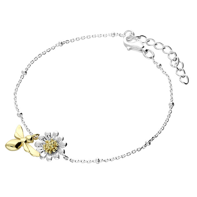 Silver 16-19cm Two-Tone Bee and Daisy Bracelet