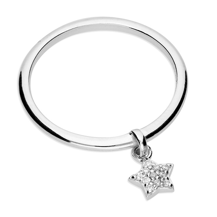 Silver Star Charm Ring on Plain Band 1