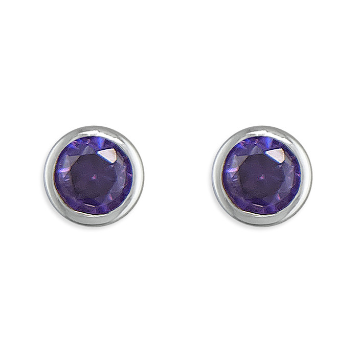 Silver Purple Cubic Zirconia Stud