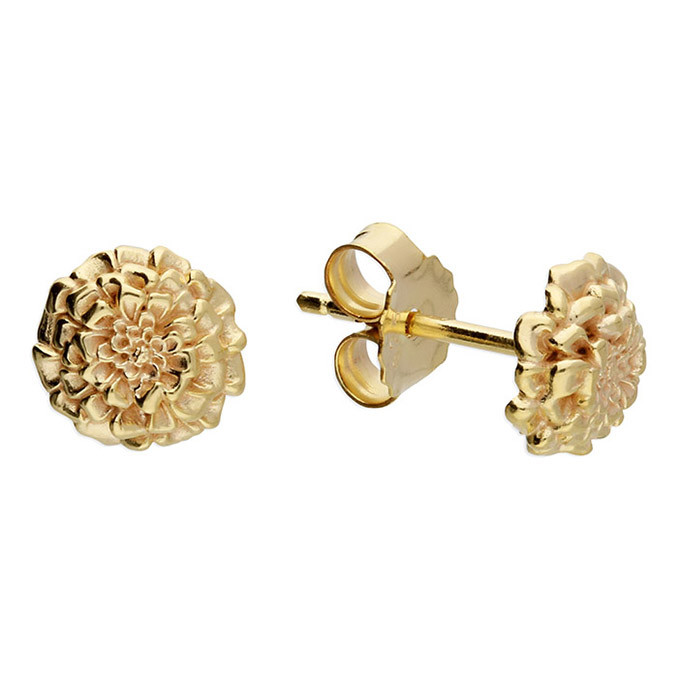 Silver Gold Marigold Flower Stud 1