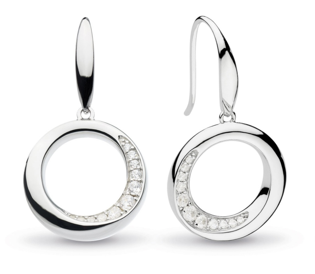 Kit Heath Bevel Cirque Pavé CZ Rhodium Plated Drop Earrings