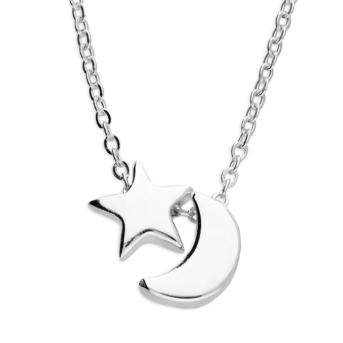 Silver Moveable Solid Star and Moon on a Adjustable Chain 1