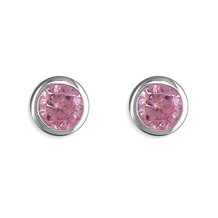Silver Pink Stud In Rub Over Setting 1