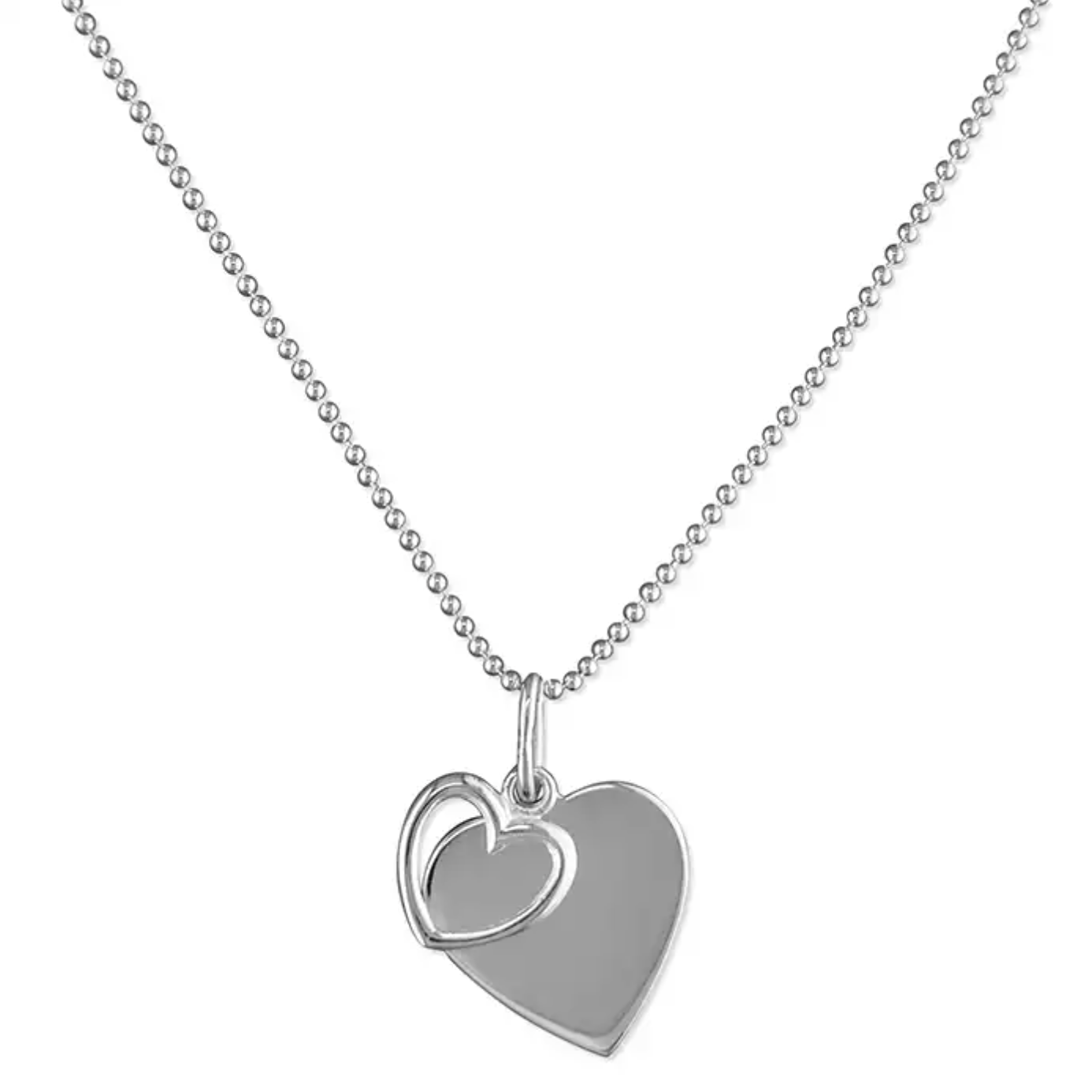 Silver 42cm Plain and Outline Hearts Necklace 1
