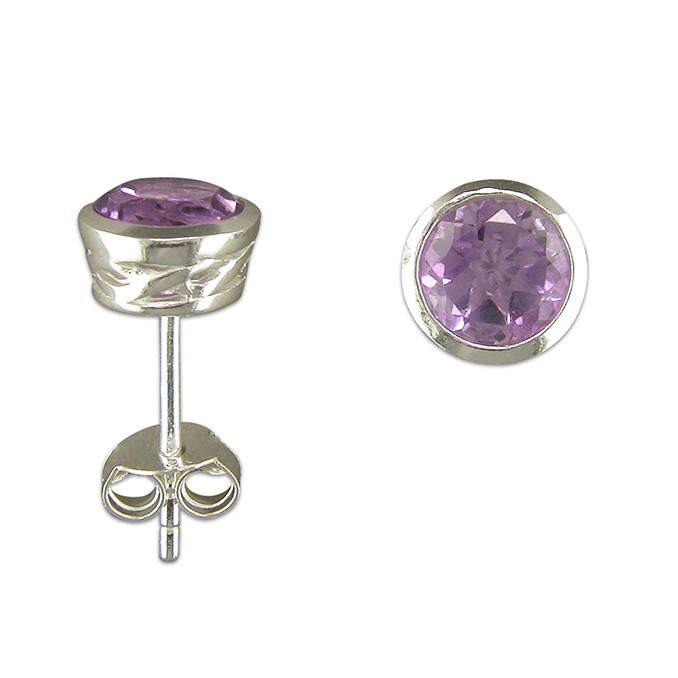 Silver Amethyst Galleried Edge Stud 2