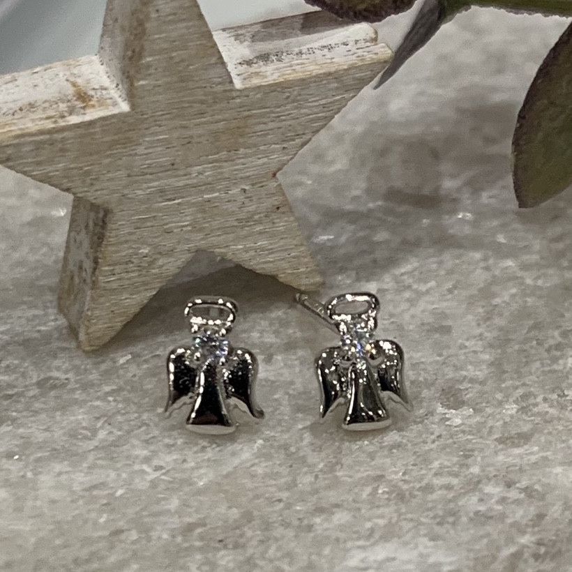 Silver Angel Stud Set With Cubic Zirconia 2