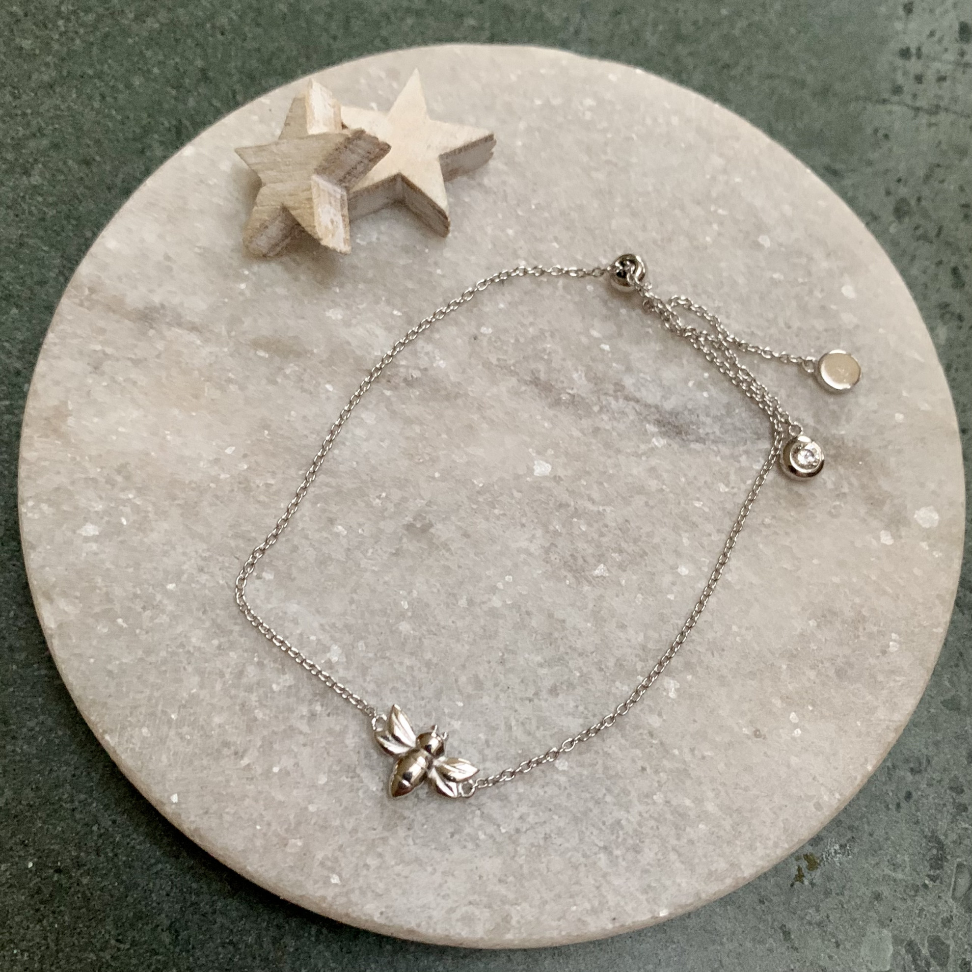 Silver Baby Bee Slider with Cubic Zirconia Charm bracelet 2