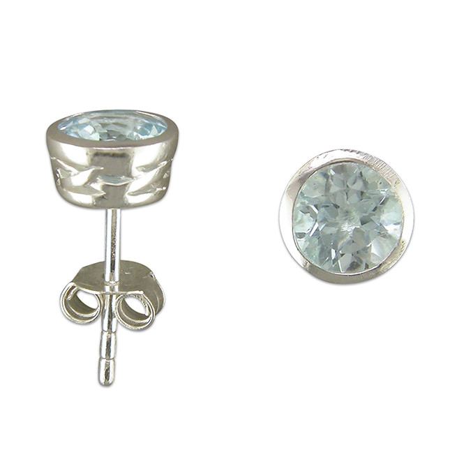 Silver Blue Topaz With Galeried Edge Stud 1