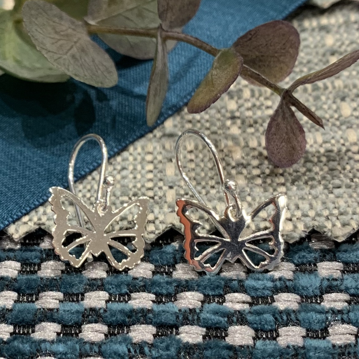 Silver Butterfly Cut Out drop Earrings 2