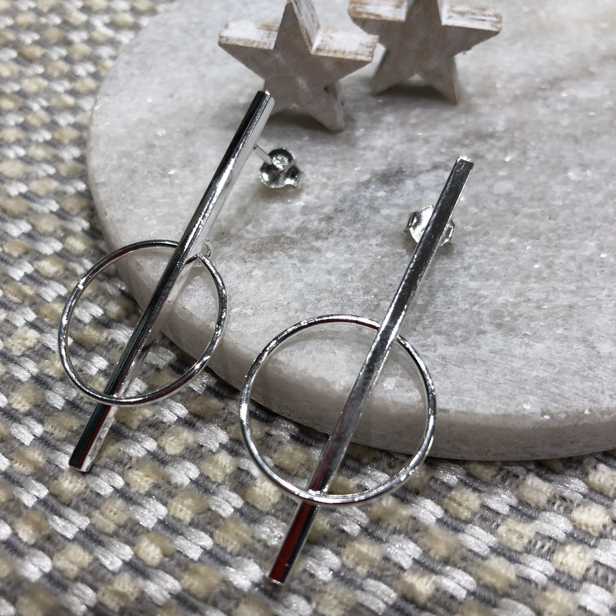 Silver Circle Bar Drop Earrings 2