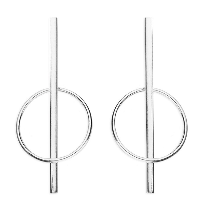 Silver Circle Bar Drop Earrings 1