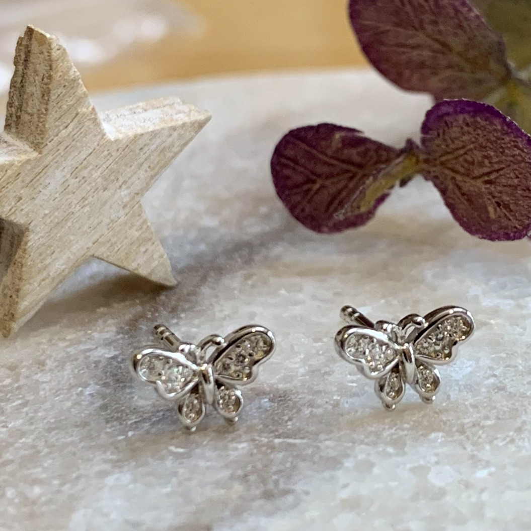 Silver Cubic Zirconia Butterfly Stud 2
