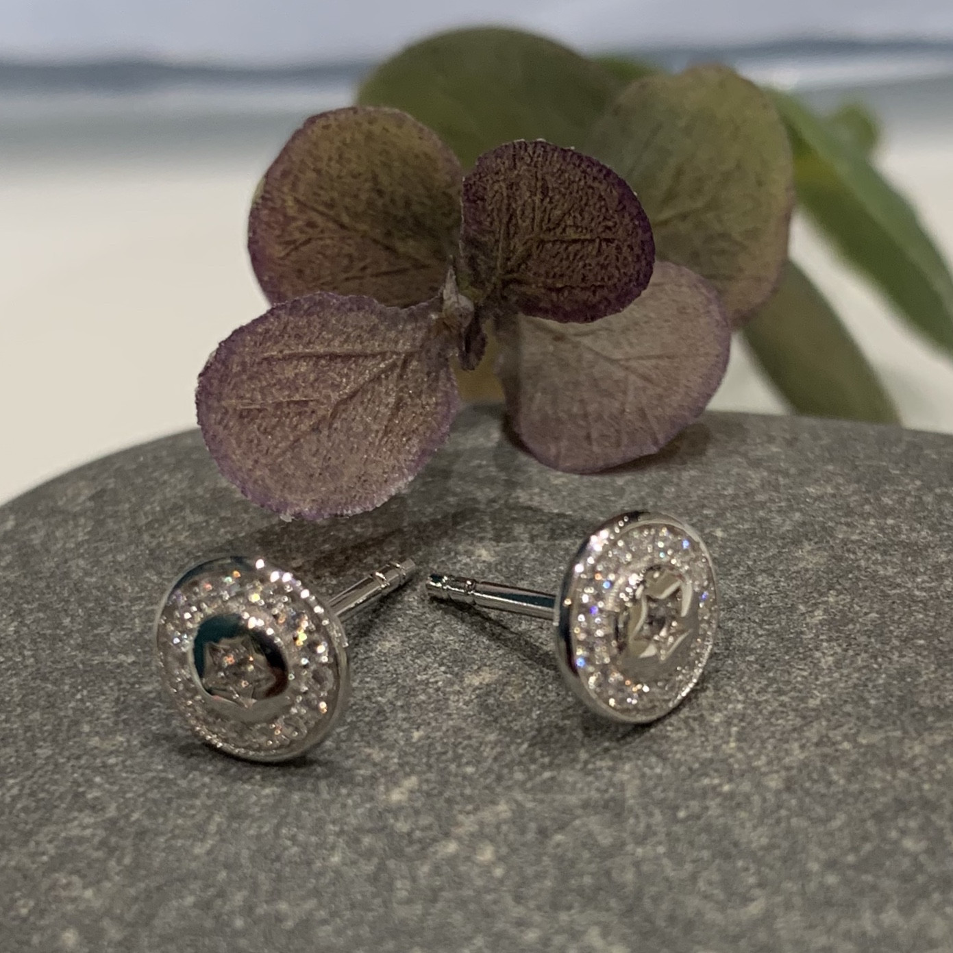 Silver Cubic Zirconia Halo Star Stud 2