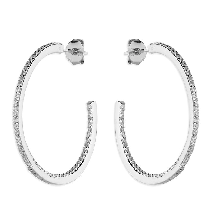 Silver Cubic Zirconia Inside and Outside Hoop 1