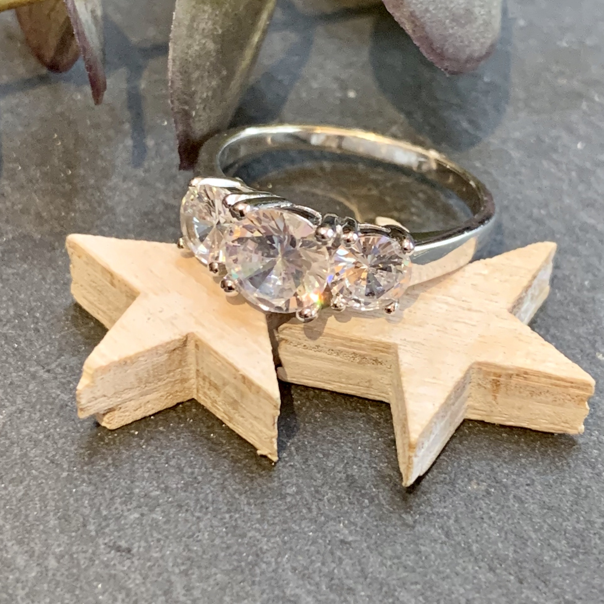 Silver Triple Cubic Zirconia Stone Ring 2