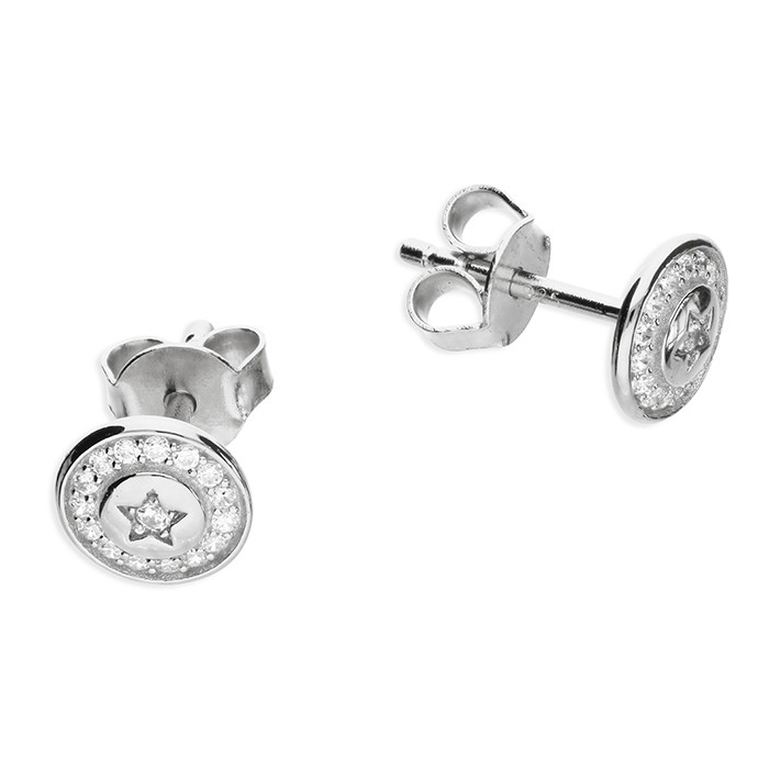 Silver Cubic Zirconia Halo Star Stud 1