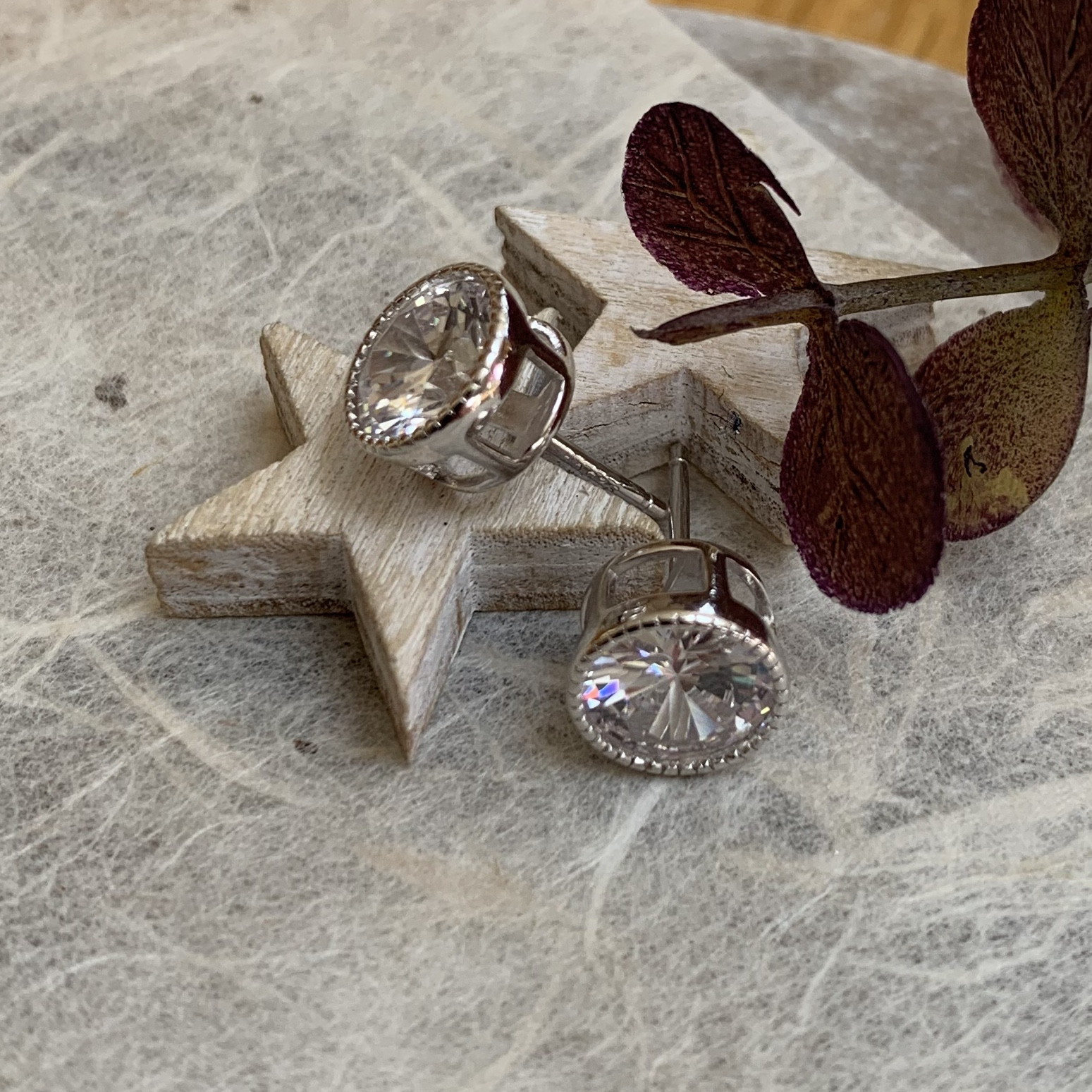 Silver Cubic Zirconia Stud With Millgrain Surround 2