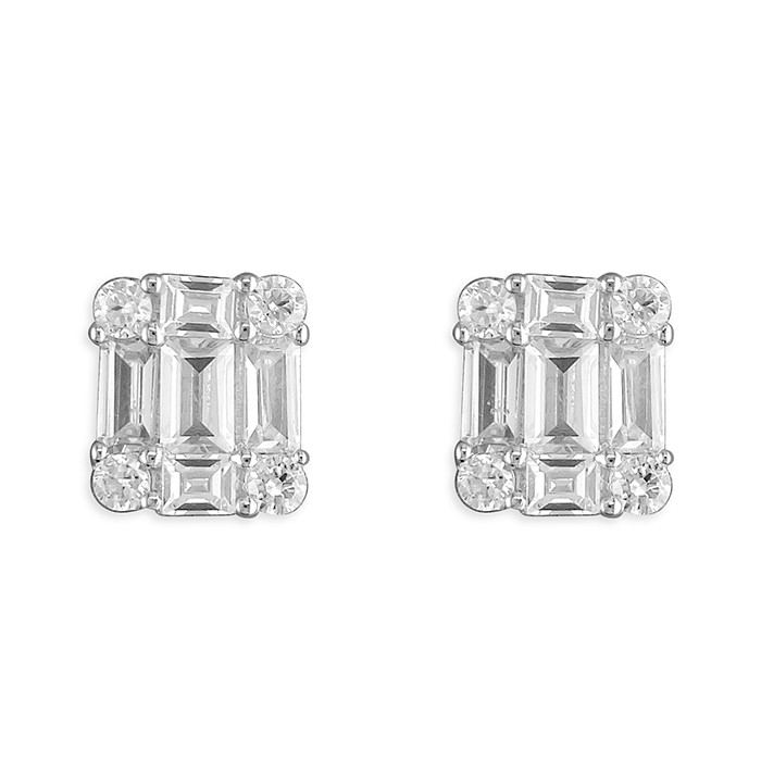 Silver Cubic Zirconia Baguette Stud 1