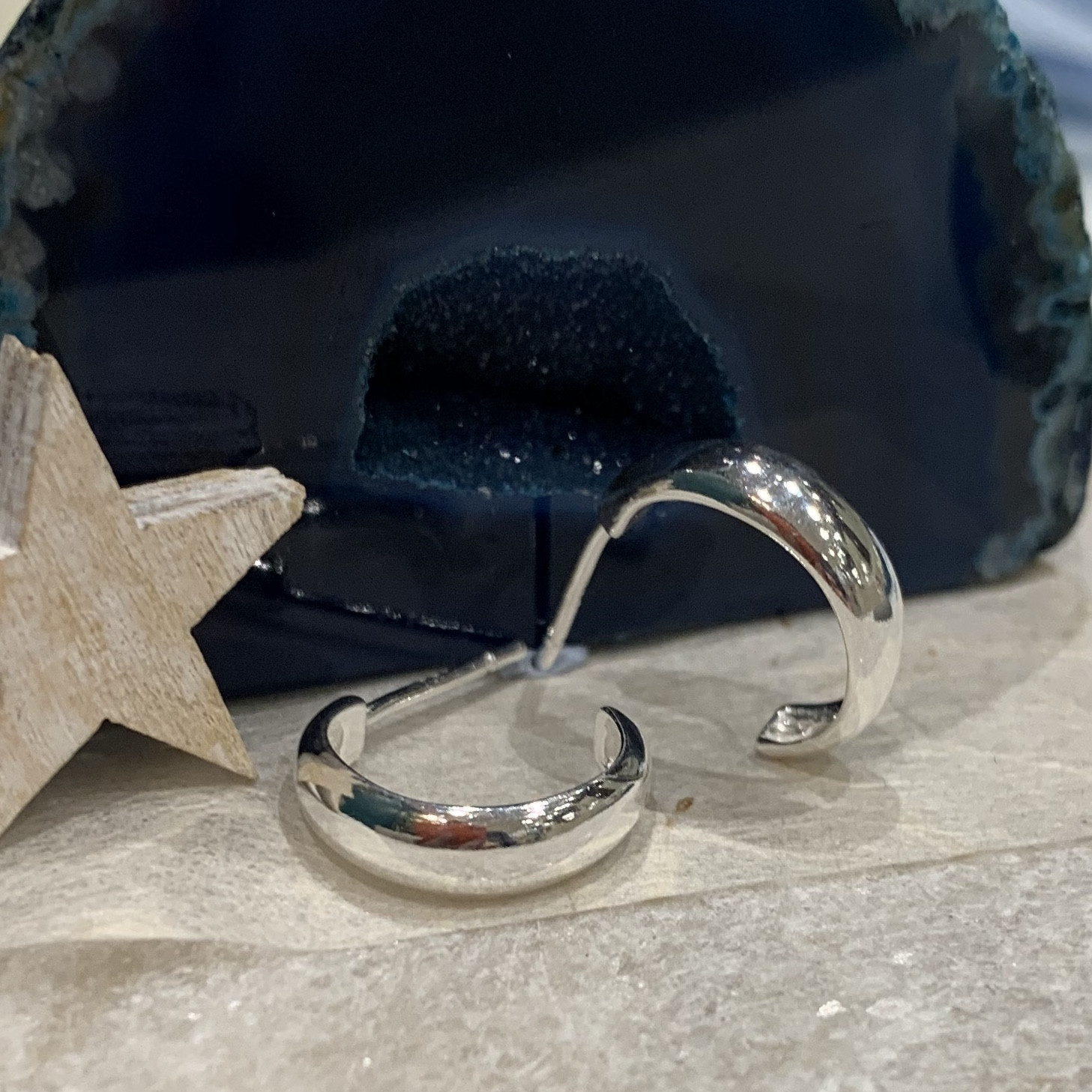 Silver D Shape Band Hoops 2