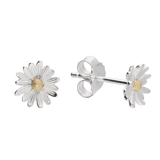Silver Daisy Flower 2 Tone Stud
