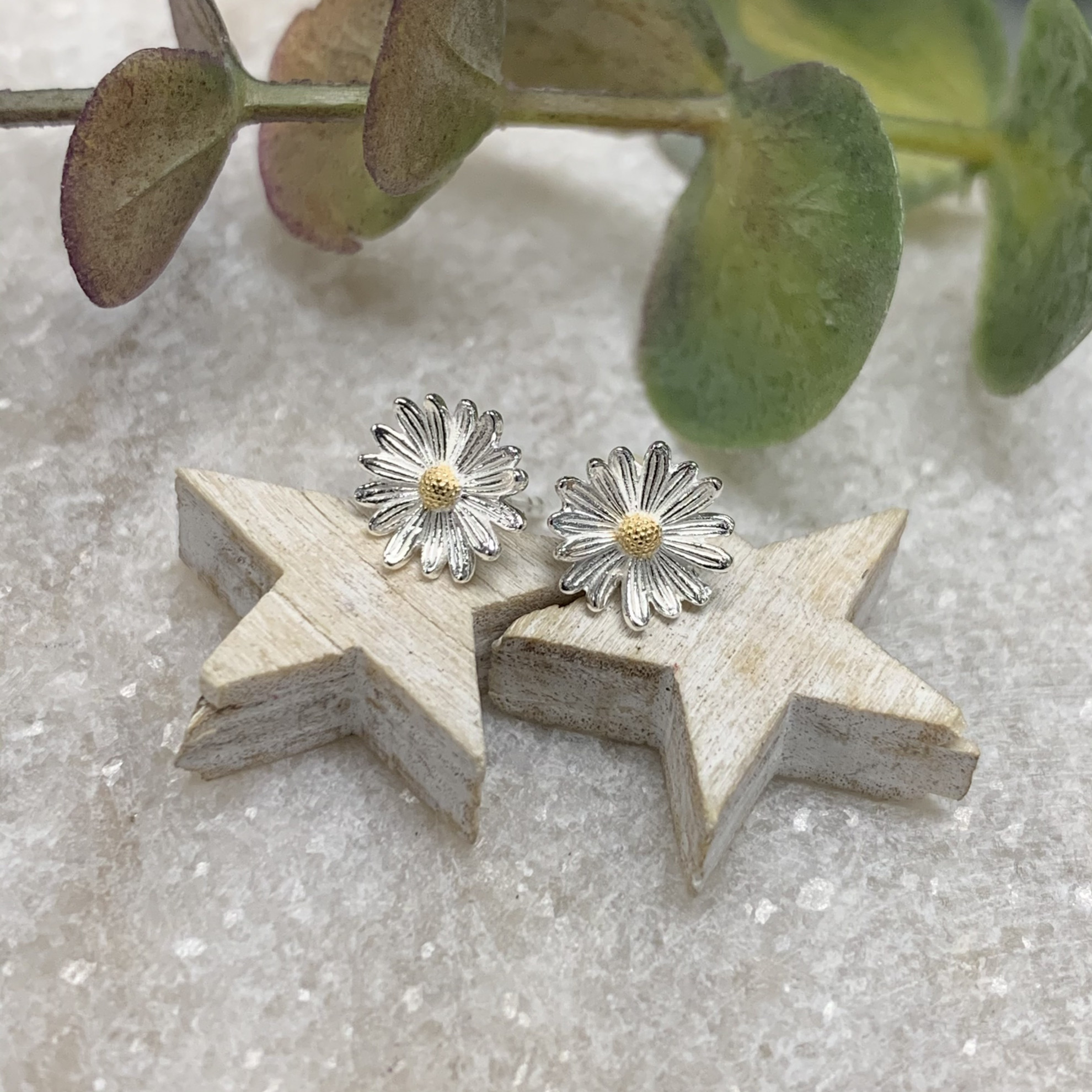 Silver Daisy Flower 2 Tone Stud 2