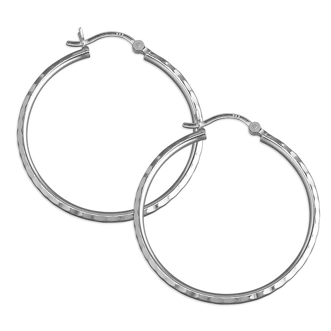 Silver Diamond Cut facetted Creole Hoop 1