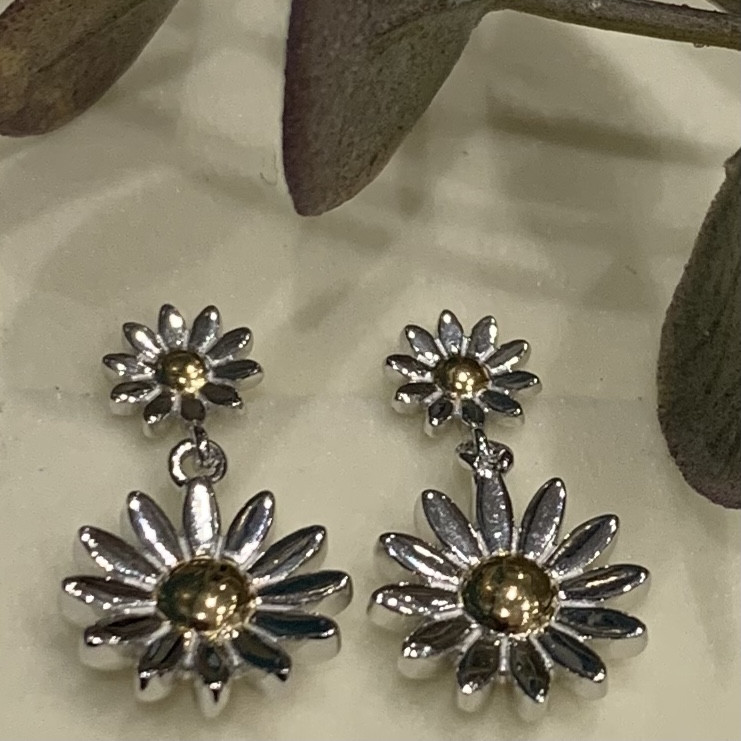 Silver Double Daisy Drop 2