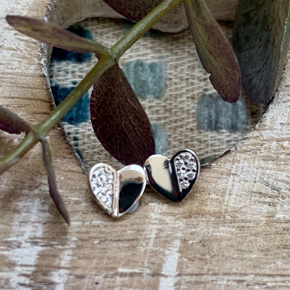 Silver Flutter Cubic Zirconia Heart Stud 2