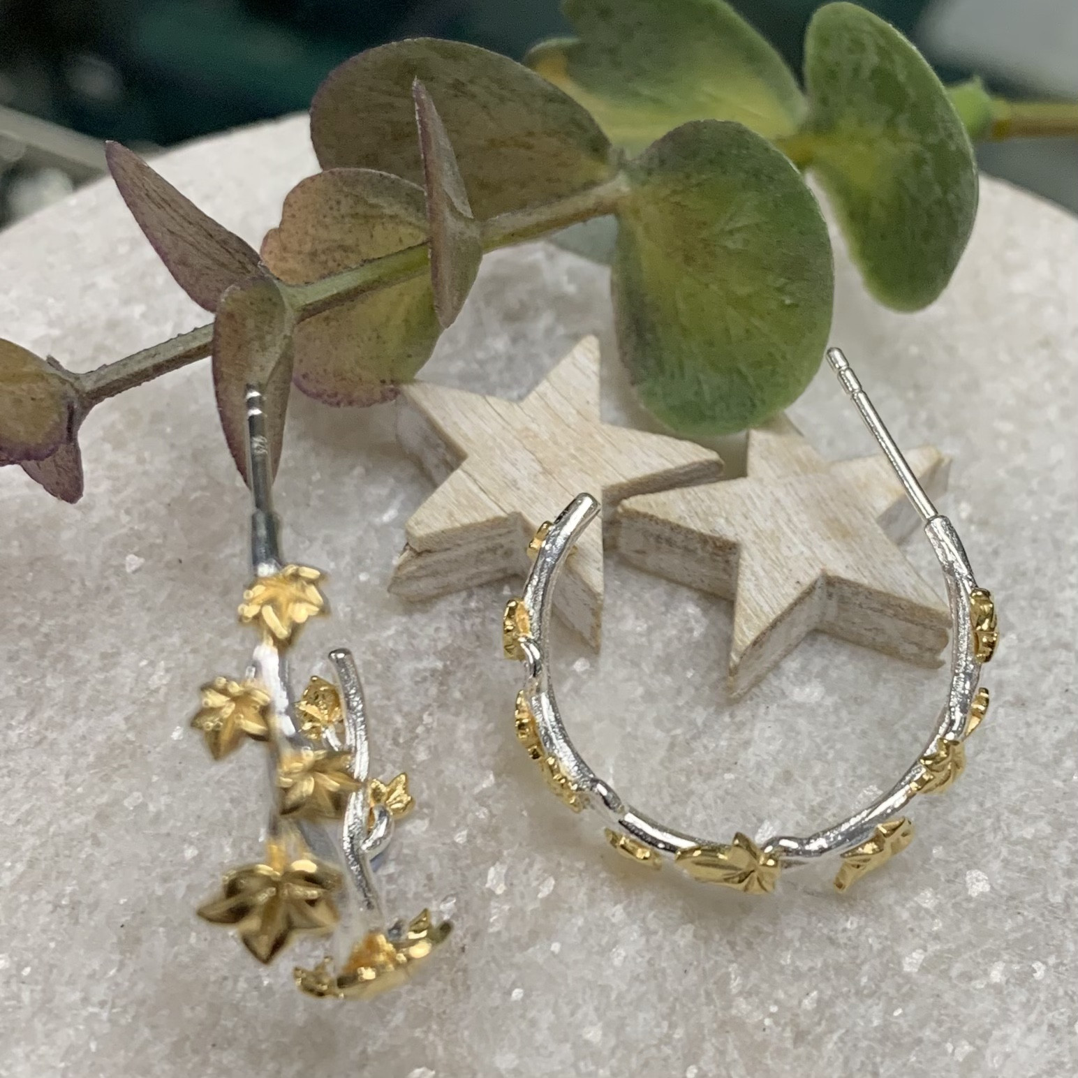 Silver Gold Hoops With Scattered Leaves 2