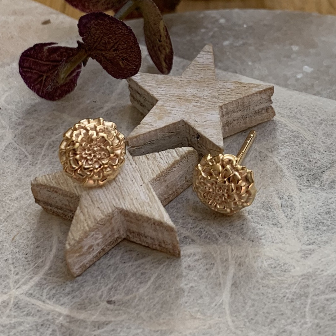 Silver Gold Marigold Flower Stud 2