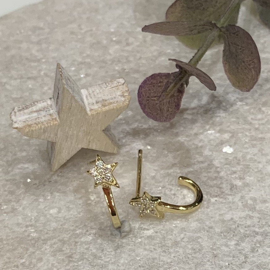Silver Gold Plated CZ Star Hoop 2