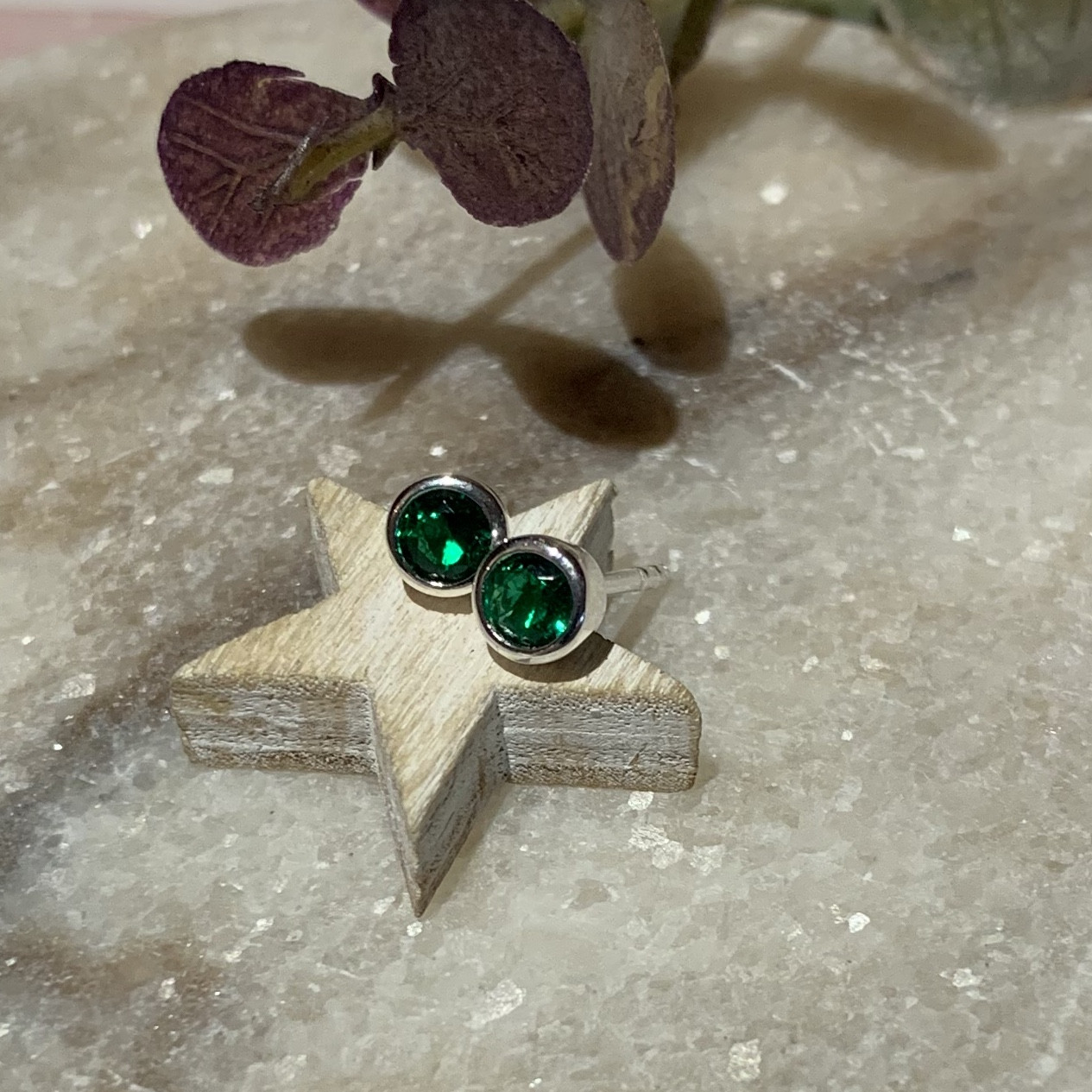 Silver Green Cubic Zirconia May Birthstone Studs 2