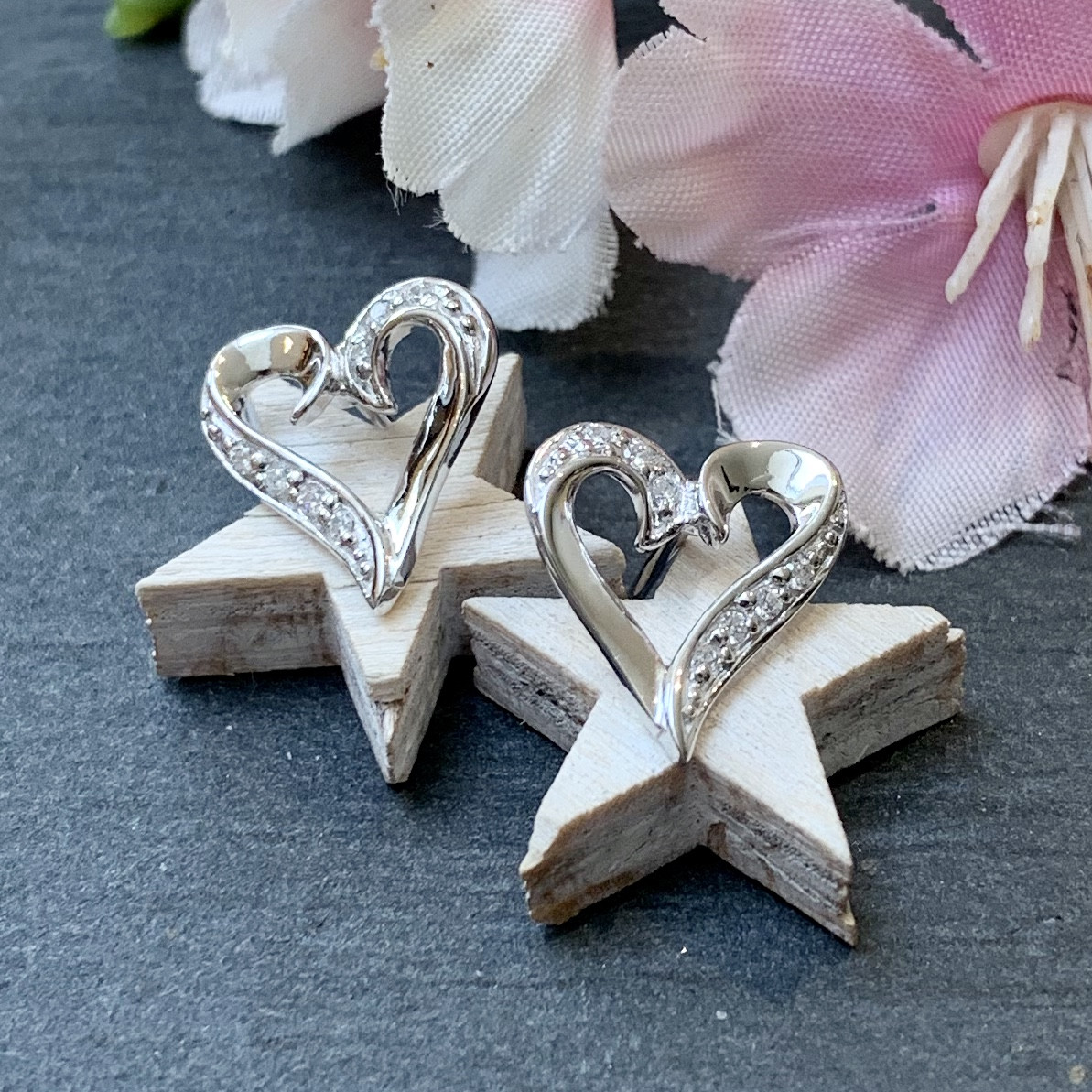 Silver Cubic Zirconia Contoured Open Heart Stud 2