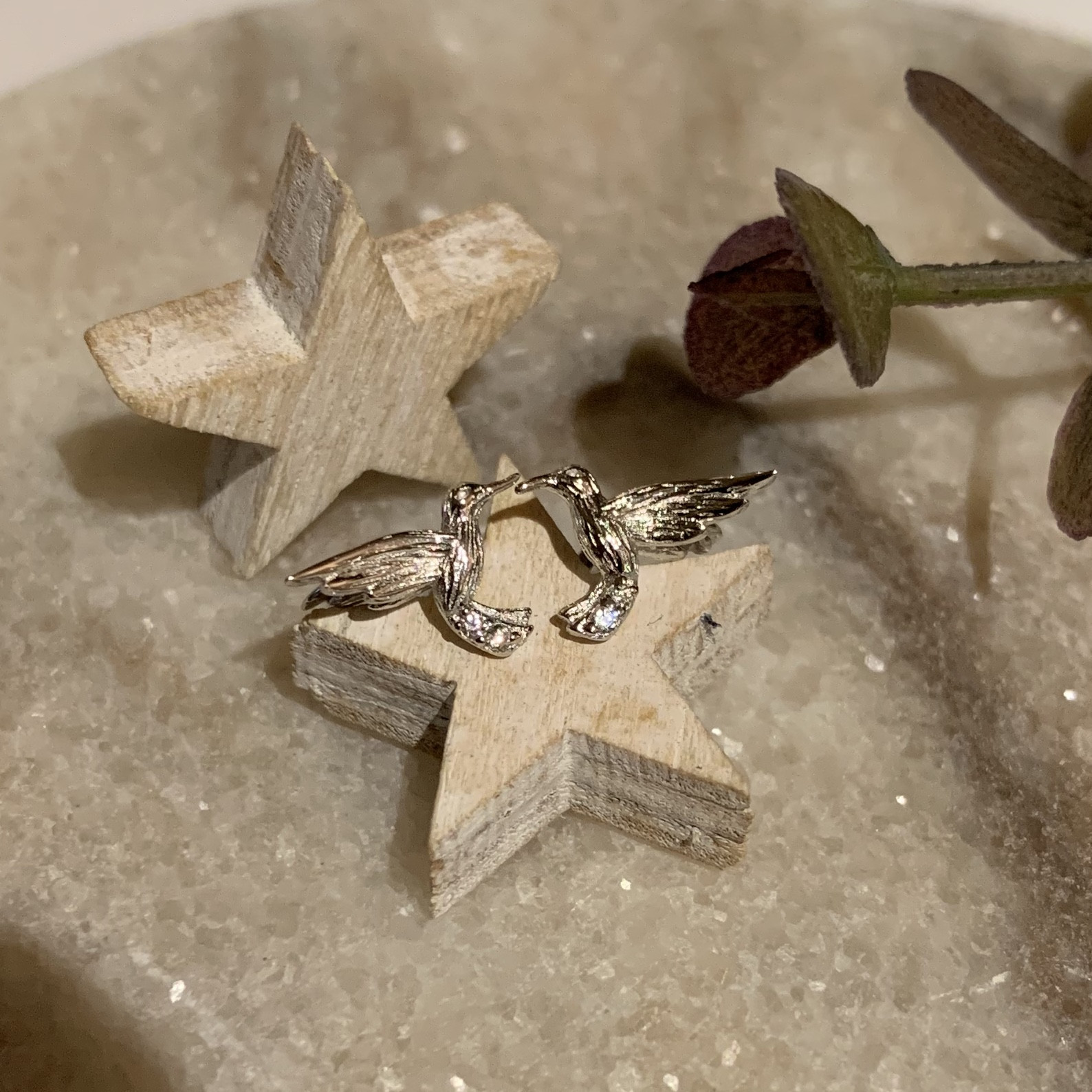 Silver Hummingbird Stud With Cubic Zirconia 2