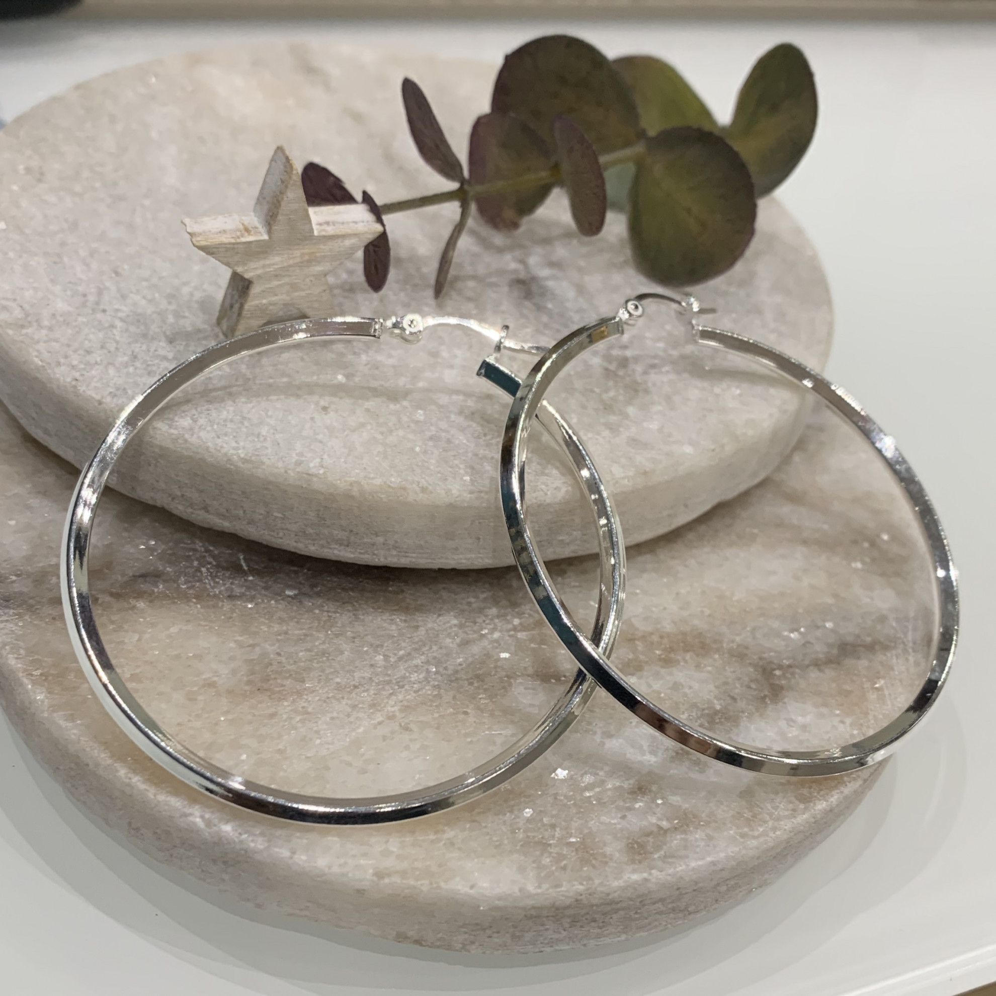 Silver Large Angled Hinged Hoops 2