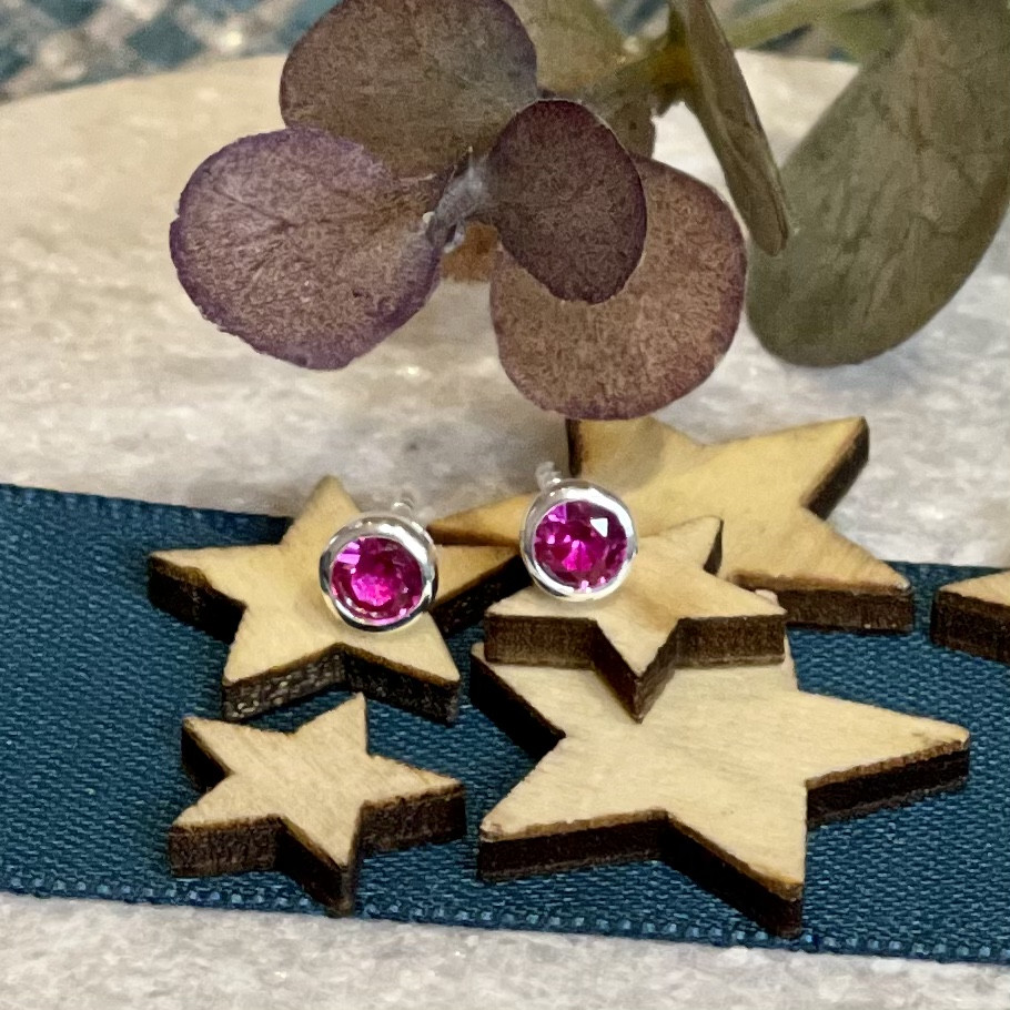 Silver Red Cubic Zirconia Rubover Studs 2