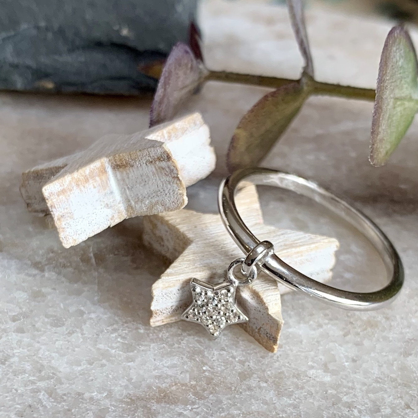 Silver Star Charm Ring on Plain Band 2