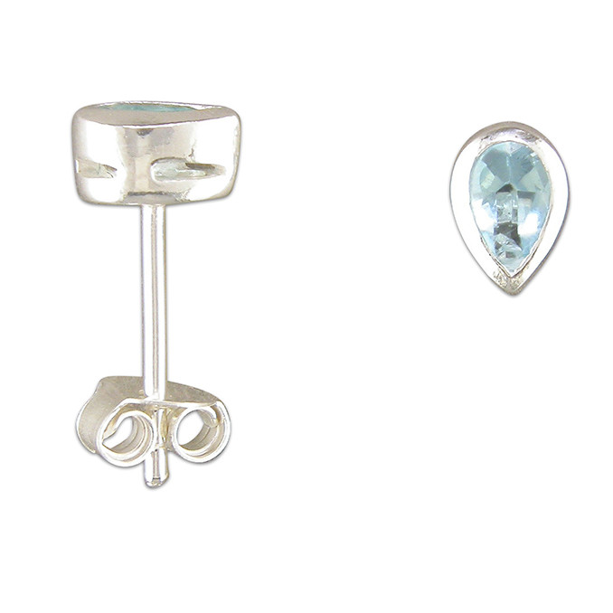Silver Teardrop Blue Topaz Stud 1