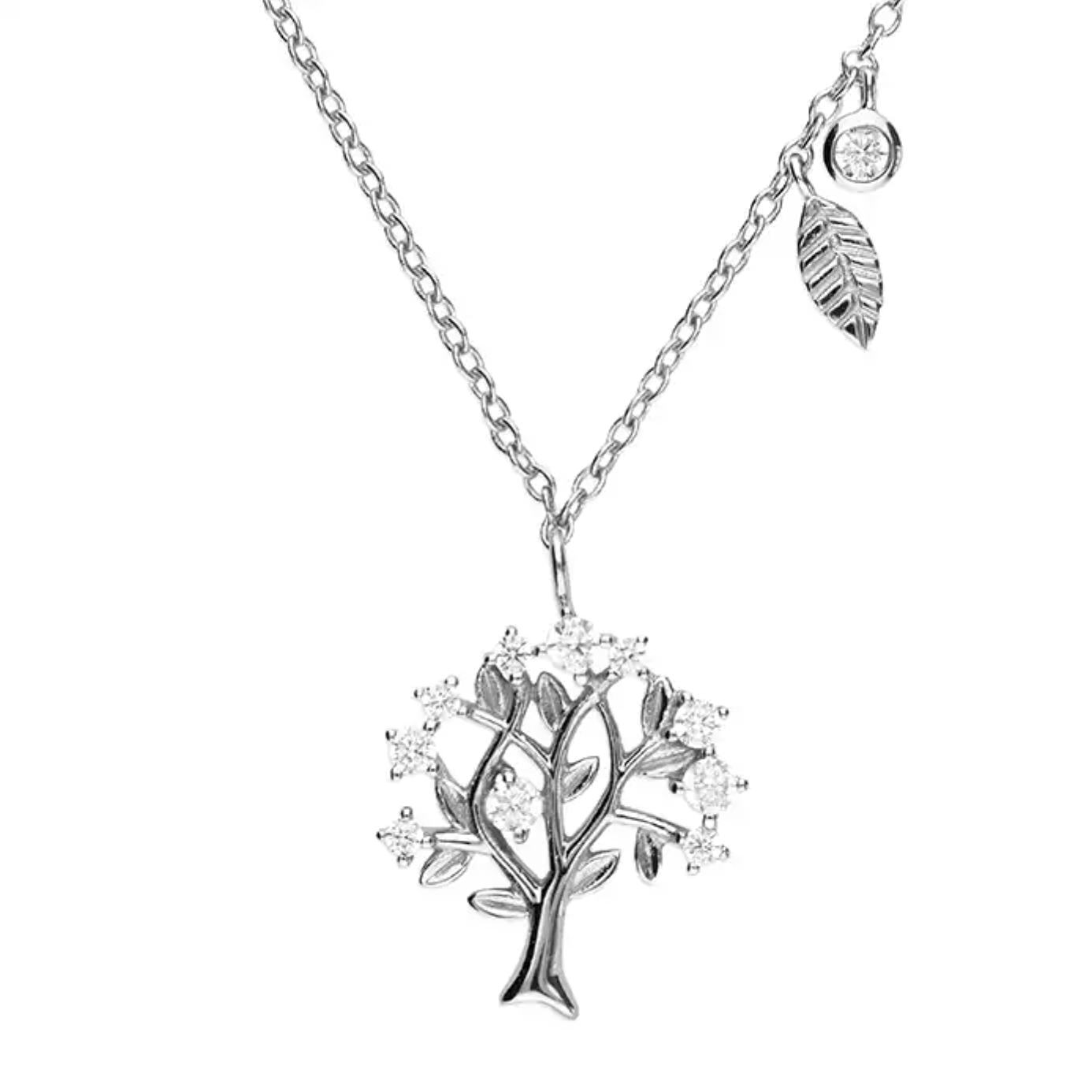 Silver Tree of Life Necklace Set With Cubic Zirconias 1