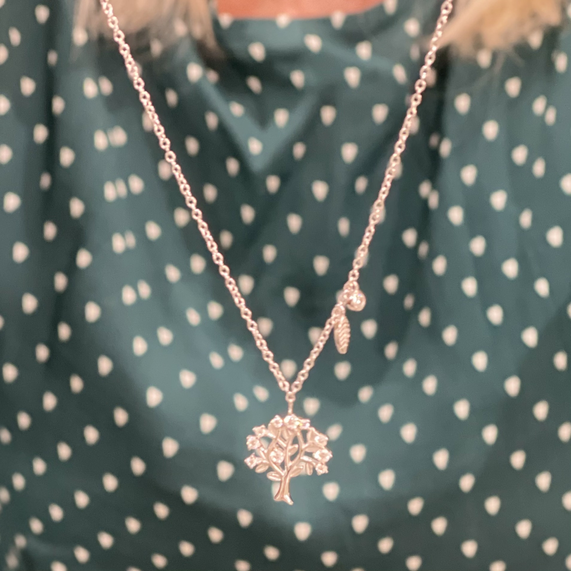 Silver Tree of Life Necklace Set With Cubic Zirconias 2