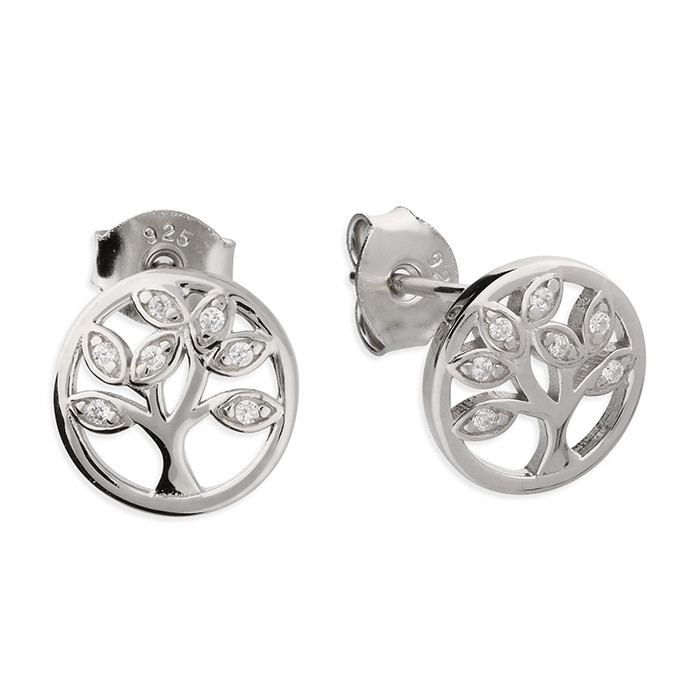 Silver Tree of Life Studs Set With Cubic Zirconia 1