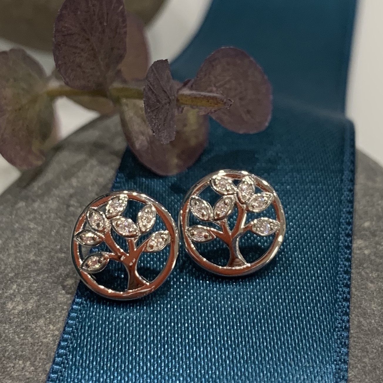 Silver Tree of Life Studs Set With Cubic Zirconia 2