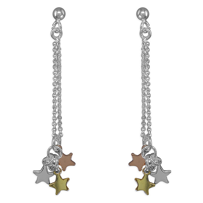 Silver Triple Star Drop Earrings 1