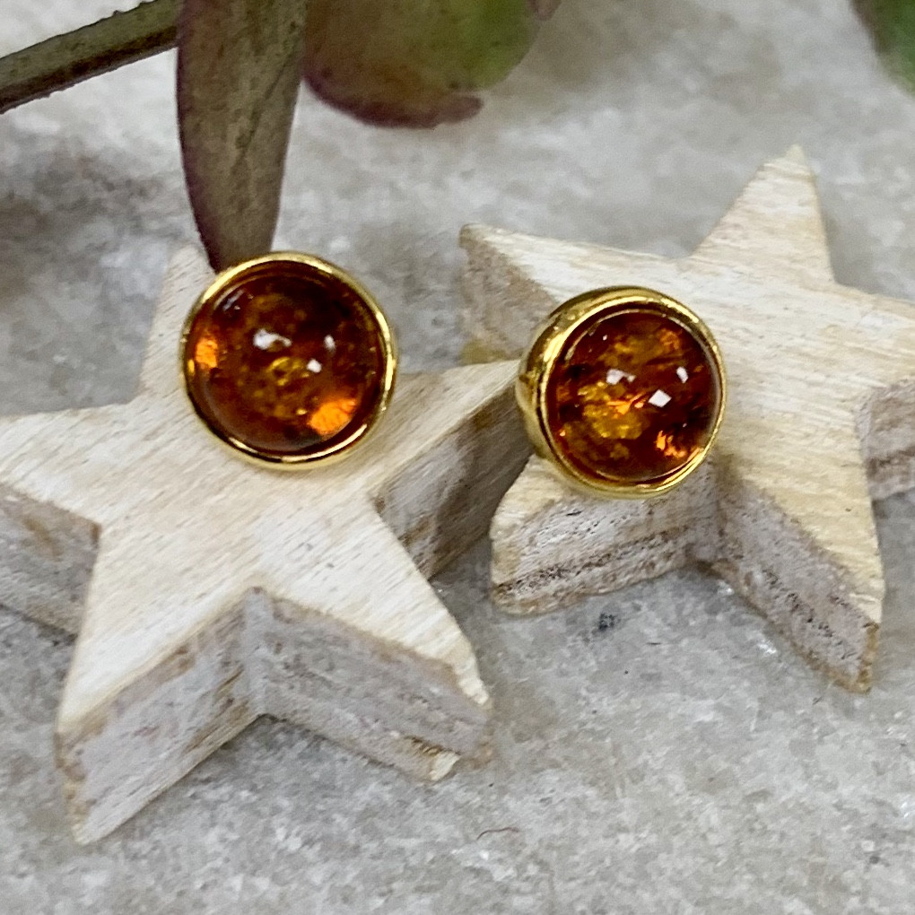 Silver gold Amber stud 2