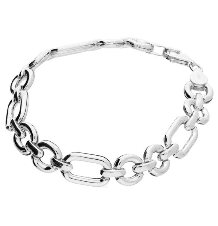 Sterling Silver 19cm Bracelet with Round and Rectangular Links