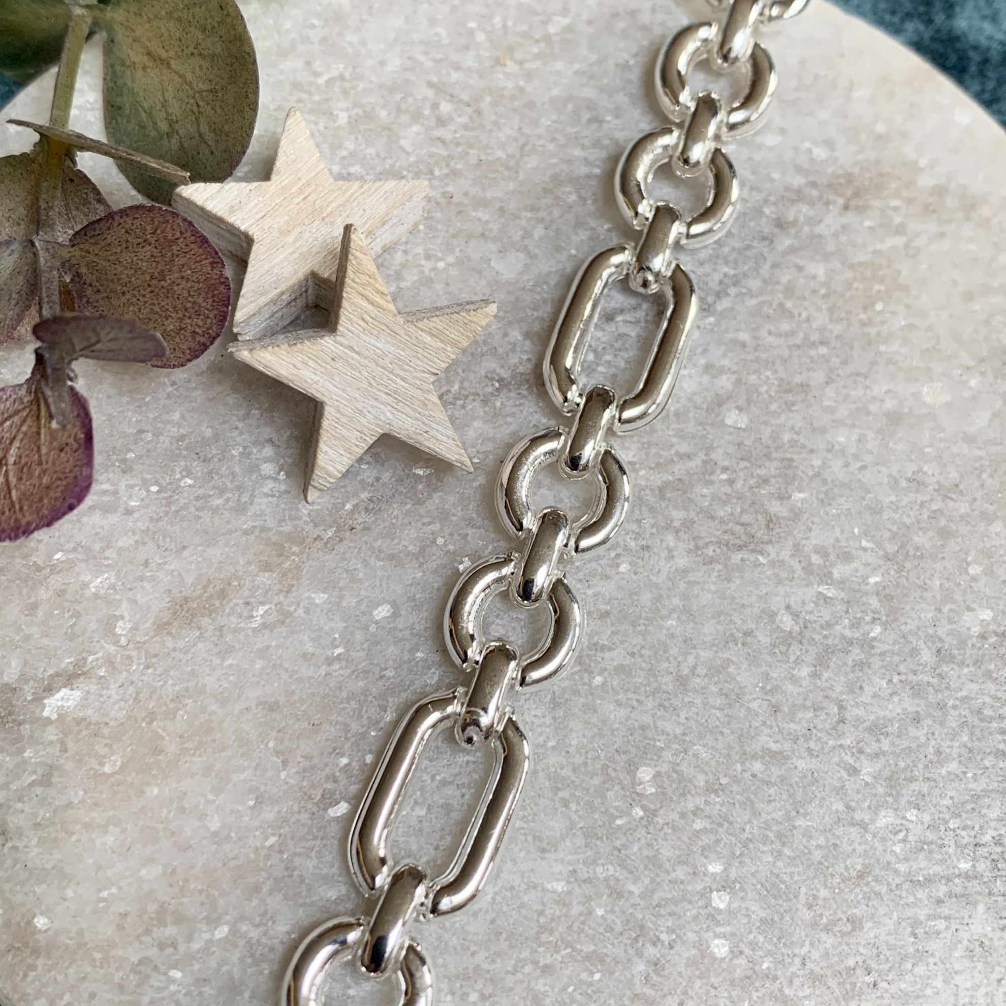 Sterling Silver 19cm Bracelet with Round and Rectangular Links 2