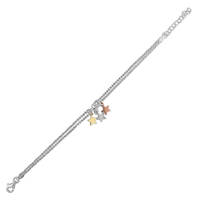 Sterling Silver Three-Tone Triple Star Bracelet 1