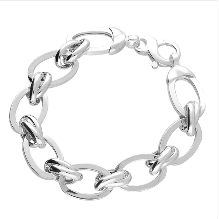Sterling Silver 21cm Oval and Double Link Bracelet.