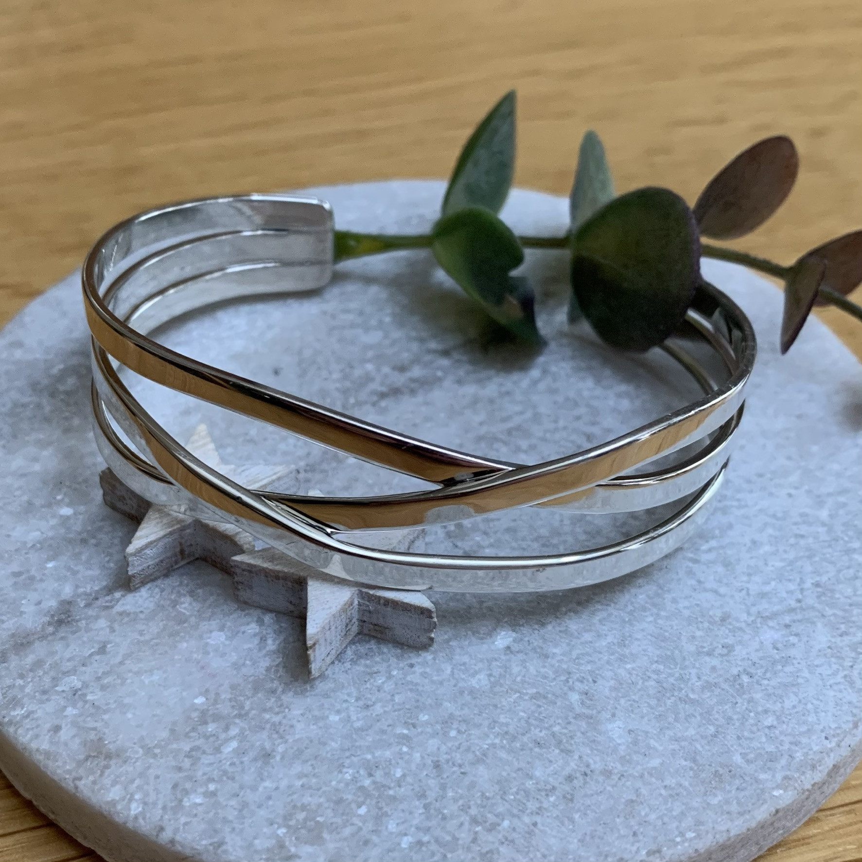 Sterling Silver 3-Strip Open Plait Bangle 2